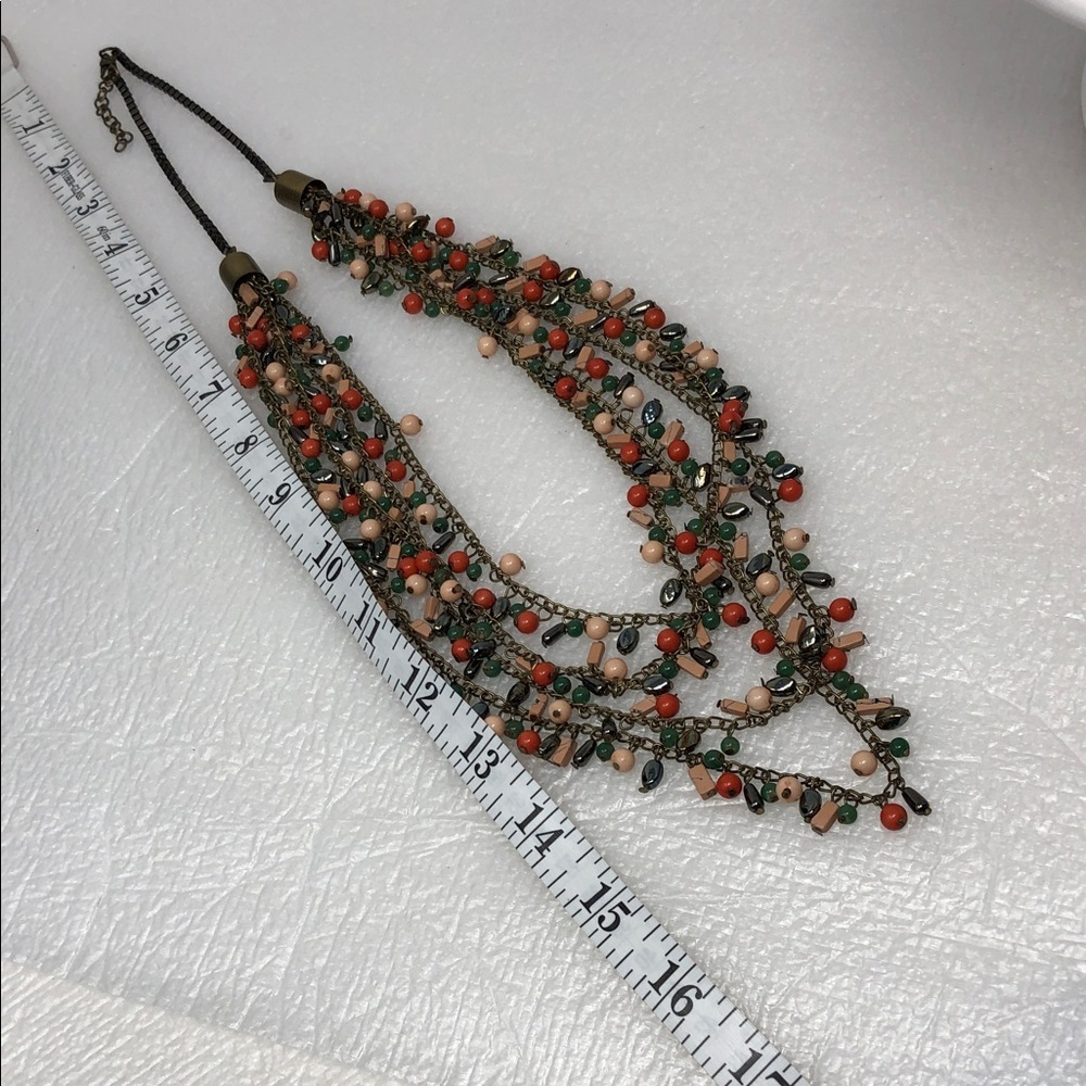 Bohemian Four Strand Coral and Peach Beaded Necklace Lobster Claw Clasp - Picture 7 of 8